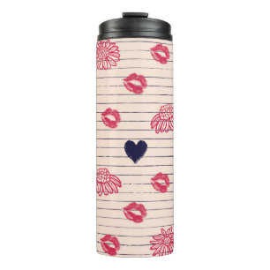 Bouteilles Isothermes Coeurs rouges, lèvres, marguerites motif.