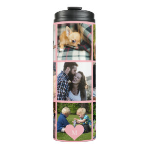 Bouteilles Isothermes Collage photo monogramme personnalisé moderne rose