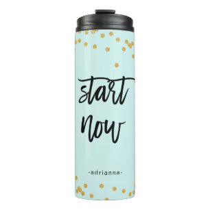 Bouteilles Isothermes Commencez maintenant Pastel Blue avec Faux Gold et
