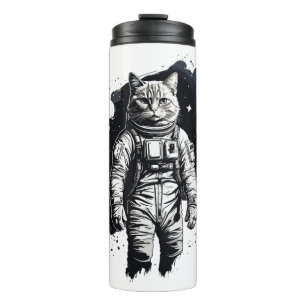 Bouteilles Isothermes Conception de chat par astronaute d'encre noire