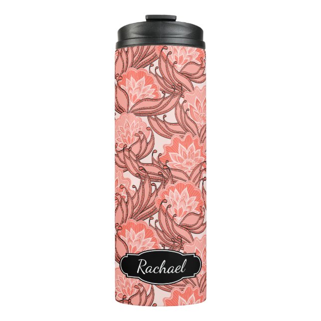Bouteilles Isothermes Coral rose Tropical Floral avec Monogramme (Devant)