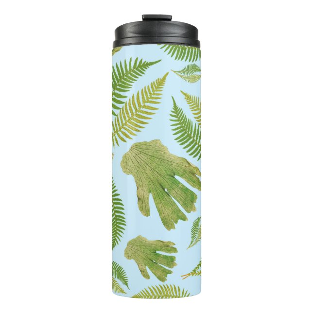 Bouteilles Isothermes Couleur Bleue Feuille Verte. Motif feuille (Devant)
