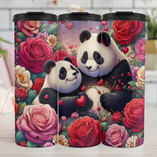 Bouteilles Isothermes Couple de pandas dans un jardin de roses