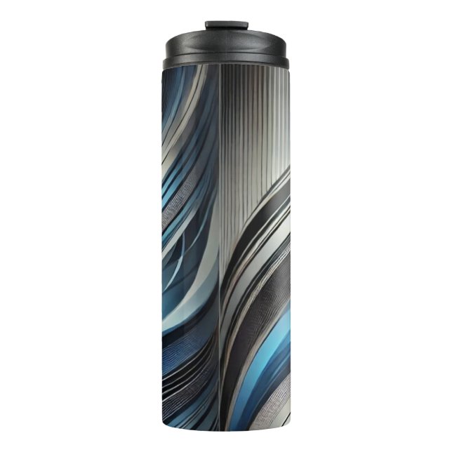 Bouteilles Isothermes Couvercle Abstrait Bleu et Argent (Devant)