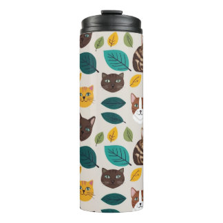 Bouteilles Isothermes Cozy Cat & Autumn Leaves Seamless Pattern - Whimsi