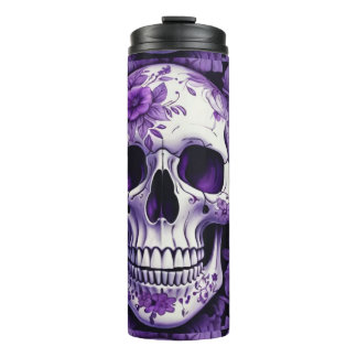 Bouteilles Isothermes Crâne 3D avec fleurs violettes design floral
