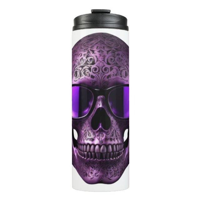 Bouteilles Isothermes Crâne 3D métallique violet gravé avec lunettes de  (Devant)