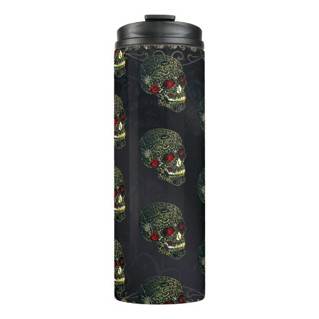 Bouteilles Isothermes Crâne à bijoux et Roses glam Gothique Filigree (Devant)