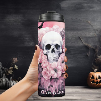 Bouteilles Isothermes Crâne floral rose et noir goth Personnalisé