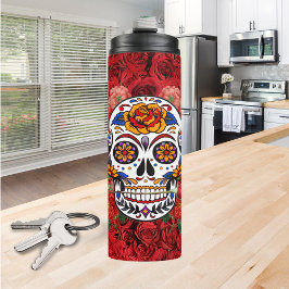 Bouteilles Isothermes Crâne sucre rose Roses rouges Vacances