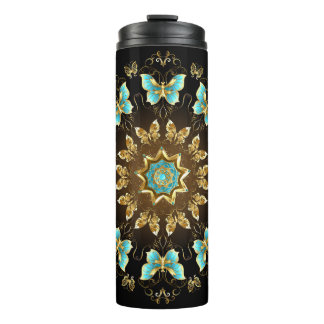 Bouteilles Isothermes Créez vos propres papillons bleu et or Mandala
