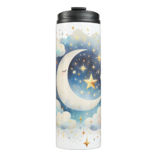 Bouteilles Isothermes Croissant de Lune Céleste Bleu et Blanc Bohème Mod