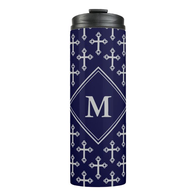 Bouteilles Isothermes CROIX Stylé Monogramme gris bleu (Devant)