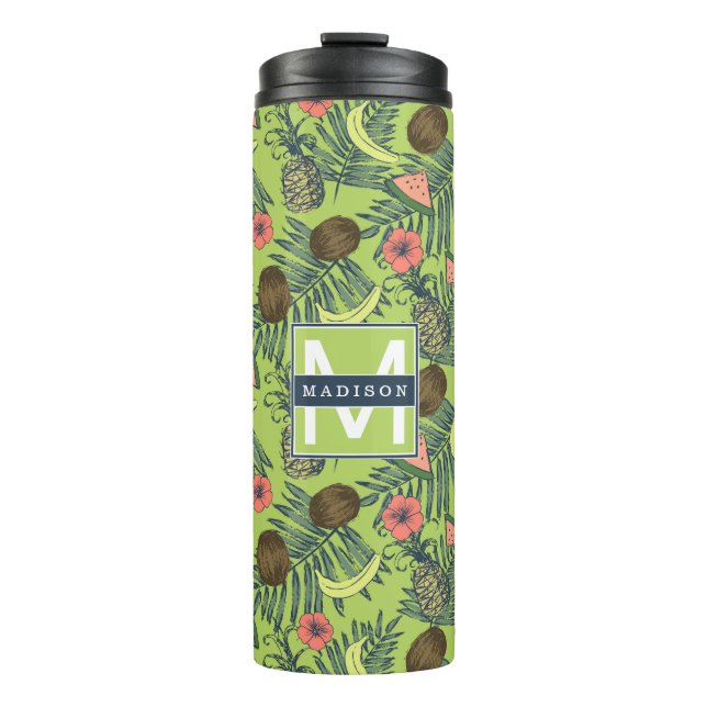 Bouteilles Isothermes Croquis de fruit tropical sur le motif vert (Devant)