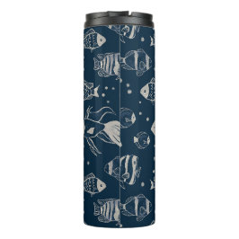 Bouteilles Isothermes Croquis De Poisson Sur Eau Bleue Foncé