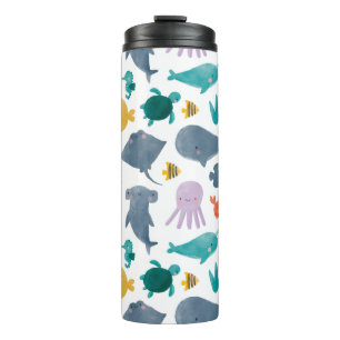 Bouteilles Isothermes Cute Aquarelle Océan Animaux Motif