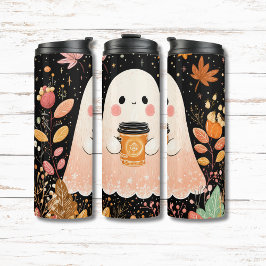 Bouteilles Isothermes Cute Autumn Ghost with Pumpkin Coffee – Cozy Fall 