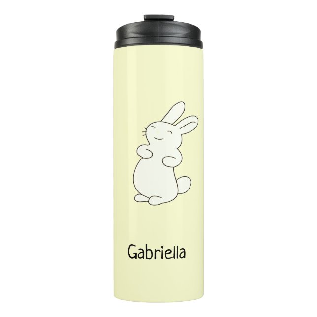 Bouteilles Isothermes Cute blanc lapin nom personnalisé jaune (Devant)