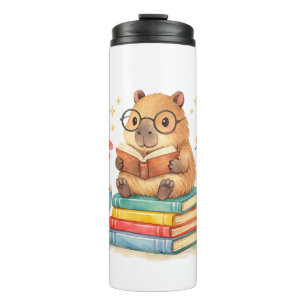 Bouteilles Isothermes Cute Capybara Reading Books Watercolor