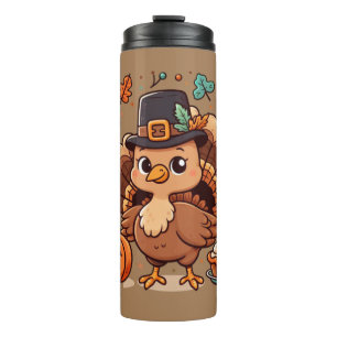 Bouteilles Isothermes Cute caricature Thanksgiving dinde et citrouille