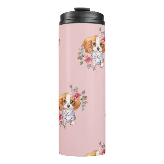 Bouteilles Isothermes Cute Cavalier King Charles Spaniel Chien et Fleurs (Devant)