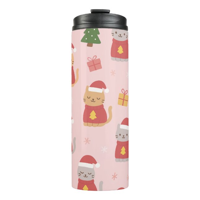 Bouteilles Isothermes Cute Christmas Cats Pattern – Pink Holiday Design (Devant)