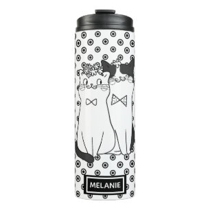 Bouteilles Isothermes Cute Dotty Chats en amour Personnalisé