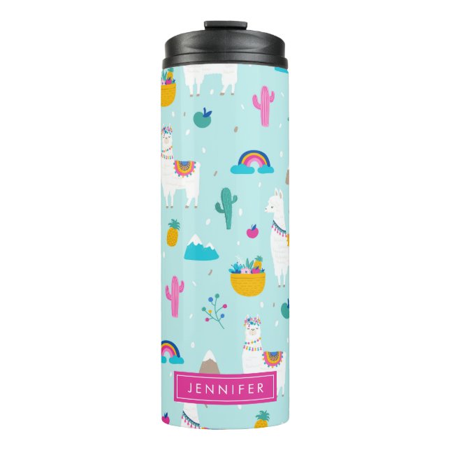 Bouteilles Isothermes Cute Fiesta Llamas avec Rainbows Personnalisé (Devant)