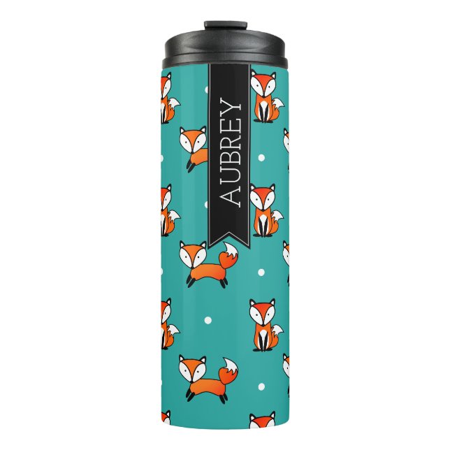 Bouteilles Isothermes Cute Fox & Turquoises Pois blancs Personnalisé (Devant)