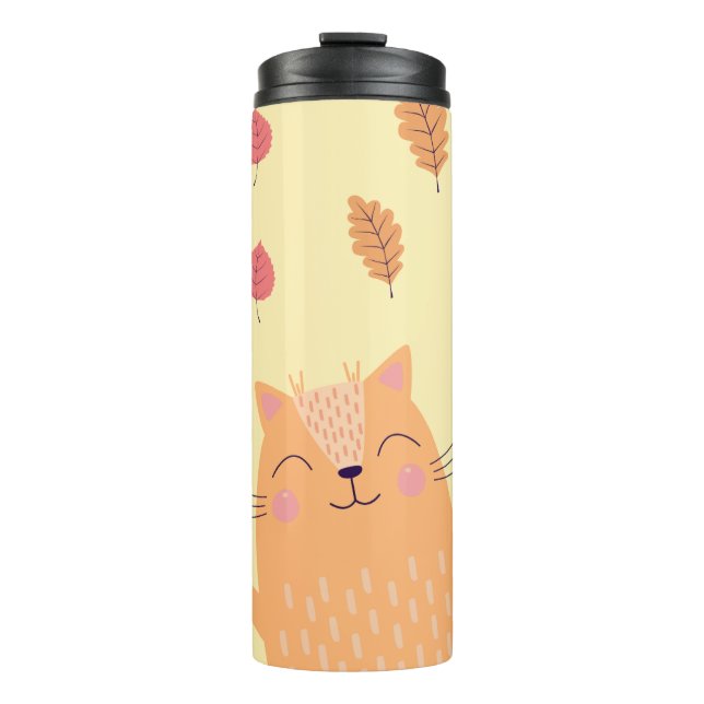 Bouteilles Isothermes Cute Ginger Orange Cat Playing in Autumn Leaves (Devant)