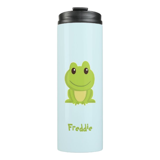 Bouteilles Isothermes Cute grenouille verte sur bleu (Devant)