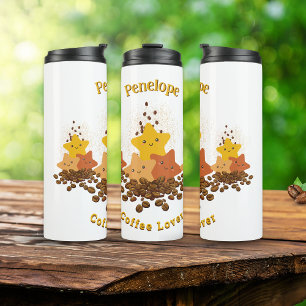 Bouteilles Isothermes Cute Happy Stars & Beans Café Lover Personnalisé