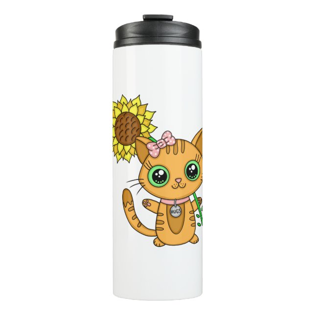 Bouteilles Isothermes Cute Kawaii Chat Holding Fleur (Devant)