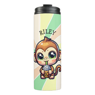 Bouteilles Isothermes Cute Kawaii Singe avec thé bulle Personnalisé