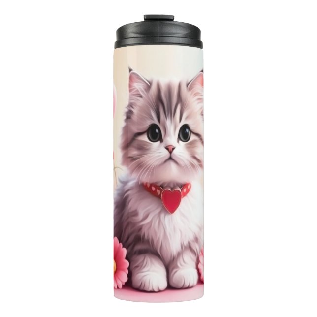 Bouteilles Isothermes Cute kitten hearts flowers (Devant)