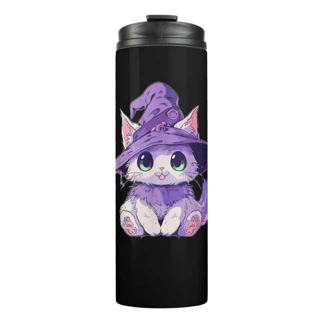 Bouteilles Isothermes Cute Kitty Chat Kitten en Sorcière Casquette Fille (Devant)