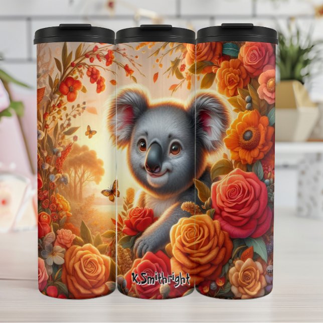 Bouteilles Isothermes Cute Koala avec un Rose (Créateur téléchargé)