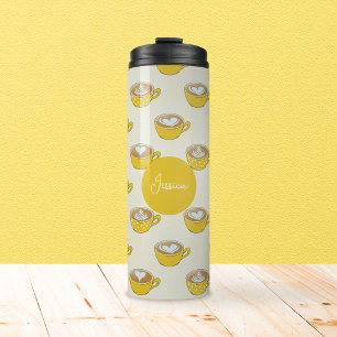 Bouteilles Isothermes Cute Latte Art en Motif de tasses de café jaune