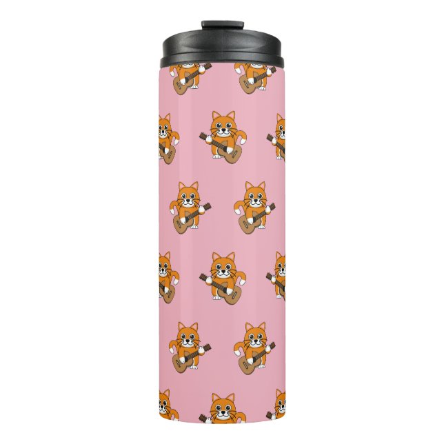Bouteilles Isothermes Cute Orange Chat Blanc Jouer Caricature Guitare (Devant)