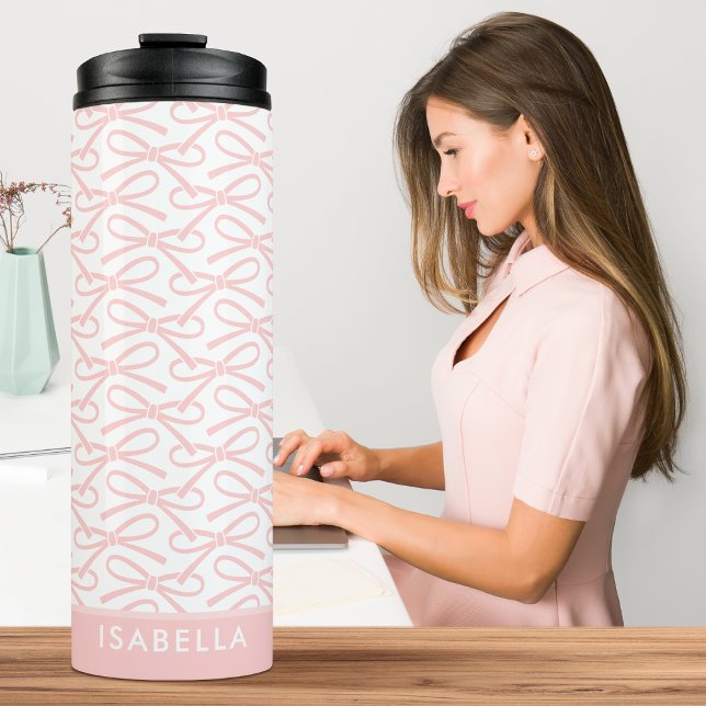 Bouteilles Isothermes Cute Pink Bow Nom personnalisé Tumbler Thermal (Créateur téléchargé)