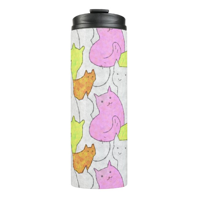 Bouteilles Isothermes Cute Watercolor Cats Doodle Pattern (Devant)