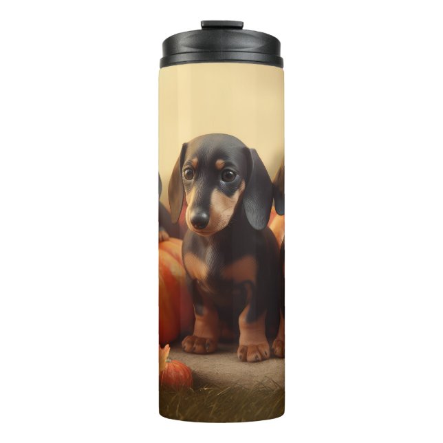 Bouteilles Isothermes Dachshund Chiot Automne Citrouille de plaisir (Devant)