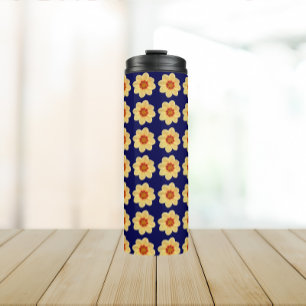 Bouteilles Isothermes Dahlia jaune motif floral sur bleu