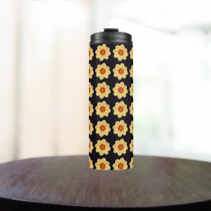 Bouteilles Isothermes Dahlia jaune motif floral sur noir