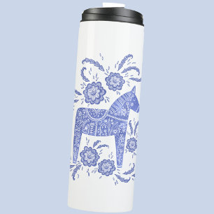 Bouteilles Isothermes Dala suédoise Horse Bleu et Blanc Tumbler Thermiqu