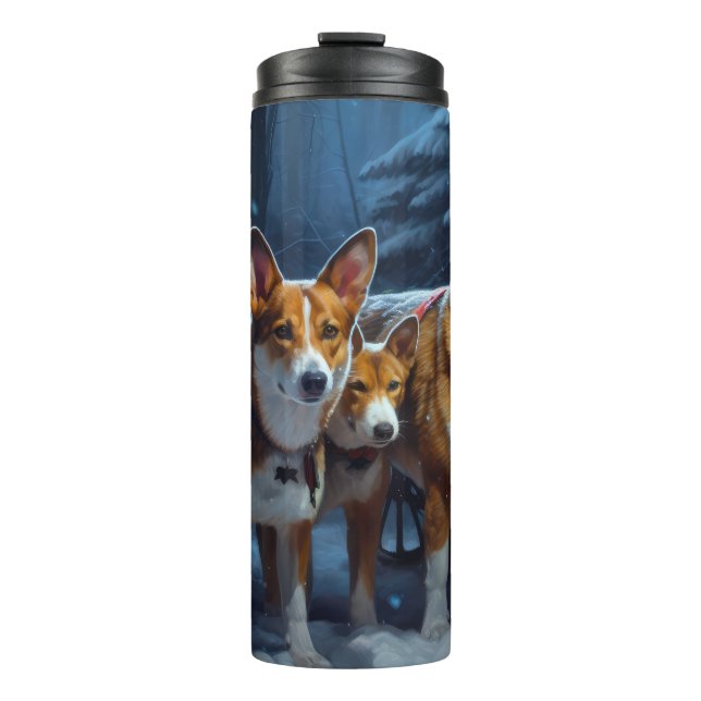 Bouteilles Isothermes Décor de Noël Basenji Snowy Sleigh (Devant)