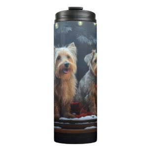 Bouteilles Isothermes Décor de Noël de Terrier australien Snowy Sleigh