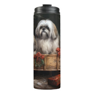 Bouteilles Isothermes Décor de Noël Lhasa Apso Snowy Sleigh