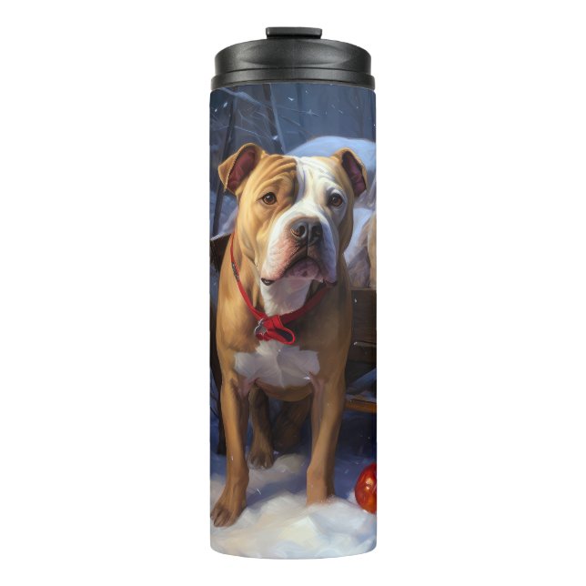 Bouteilles Isothermes Décor de Noël Pitbull Snowy Sleigh (Devant)