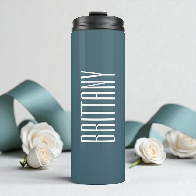 Bouteilles Isothermes Demoiselle d'honneur Simple Vert Nom Personnalisé  (Bridesmaid Simple Green Personalized Name Minimal Thermal Tumbler)